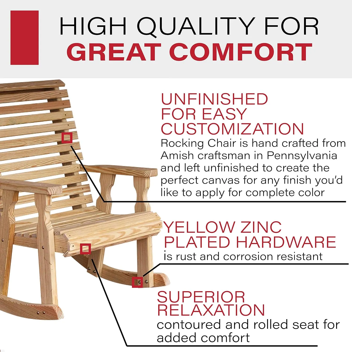 Amish Heavy Duty 600 Lb Roll Back Pressure Treated Rocking Chair (Unfinished)