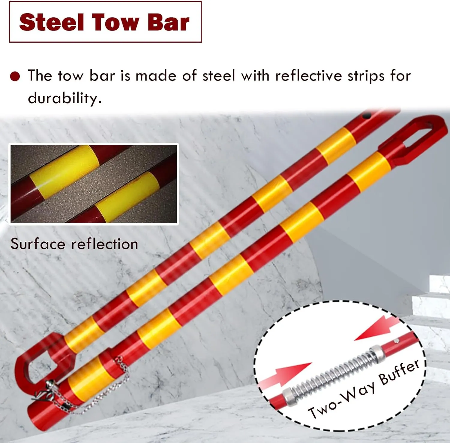 AMUFJJ 50 30 20 8 6 5 3 Tons Capacity Vehicle Steel Towing Pole Trailer Bar, Anti-Collision Tow Bar with Shock Spring for Medium Vans/Pickup Trucks(Support 50 tons)