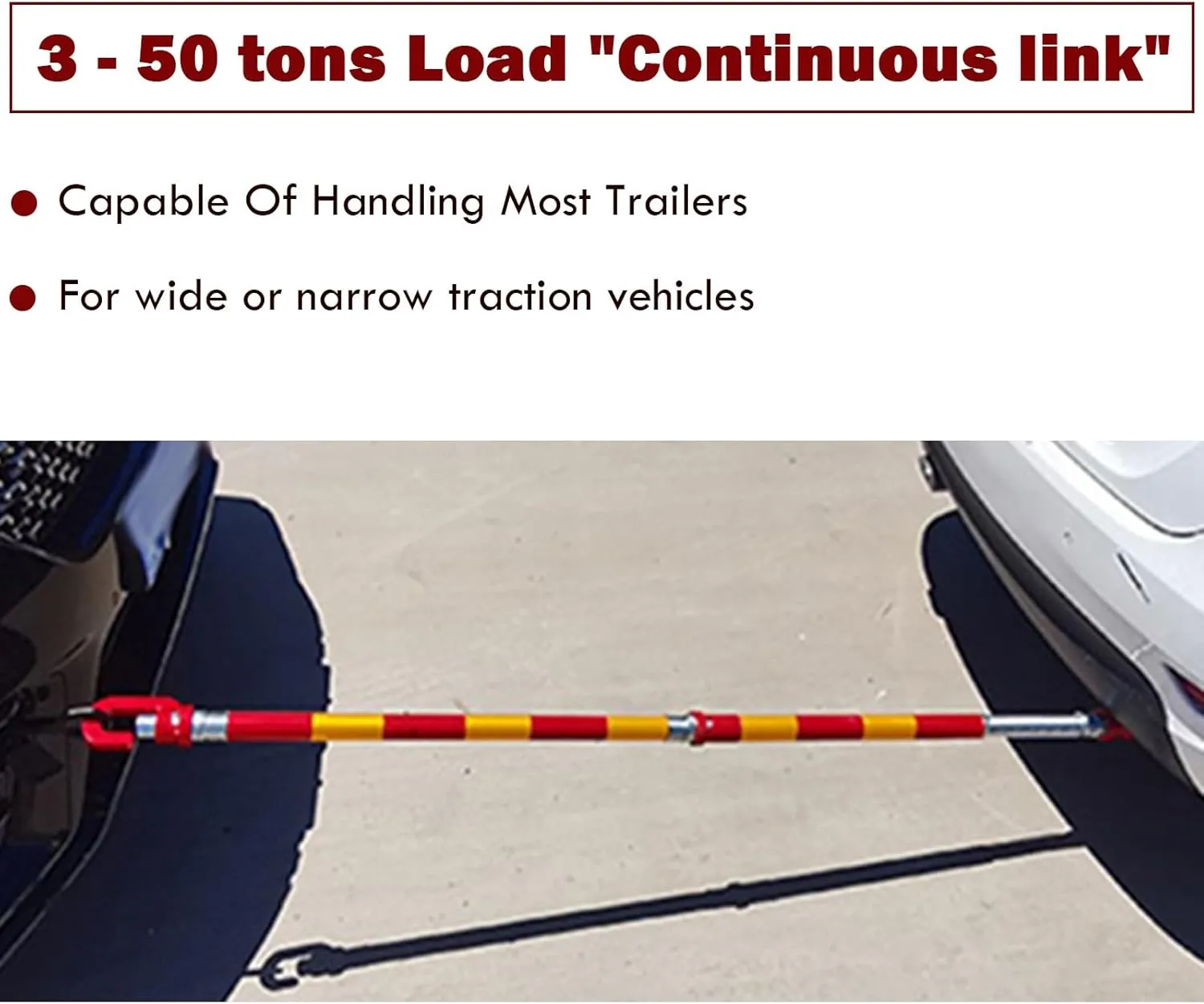 AMUFJJ 50 30 20 8 6 5 3 Tons Capacity Vehicle Steel Towing Pole Trailer Bar, Anti-Collision Tow Bar with Shock Spring for Medium Vans/Pickup Trucks(Support 50 tons)