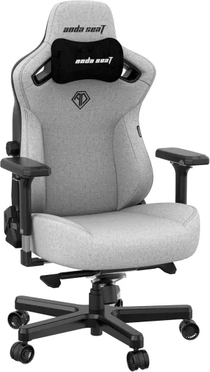 Anda Seat Kaiser 3 Large Gaming Chair for Adults - Ergonomic Gray Fabric Gaming Seat with Lumbar Support, Comfortable Office Chairs with Neck Support - Heavy Duty Wide Computer Seat