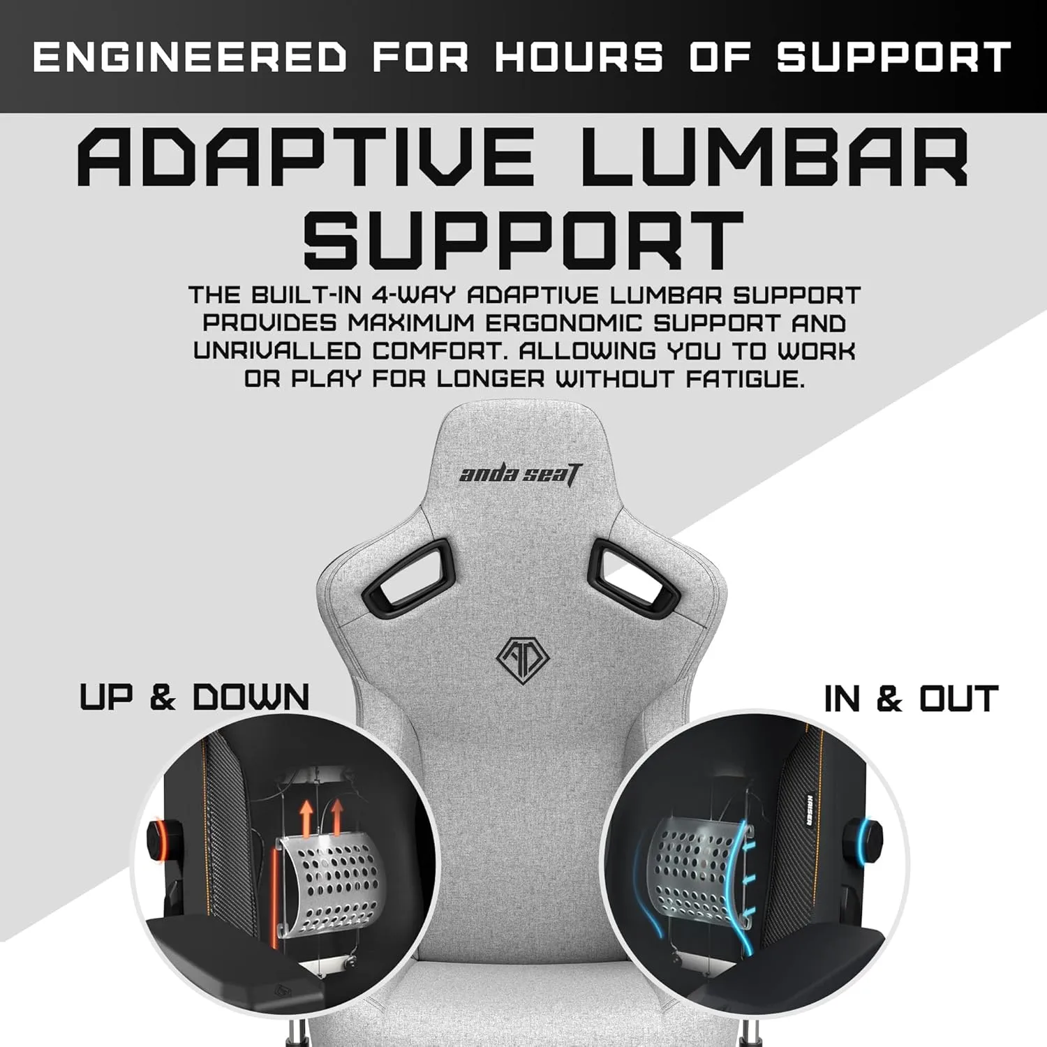 Anda Seat Kaiser 3 Large Gaming Chair for Adults - Ergonomic Gray Fabric Gaming Seat with Lumbar Support, Comfortable Office Chairs with Neck Support - Heavy Duty Wide Computer Seat