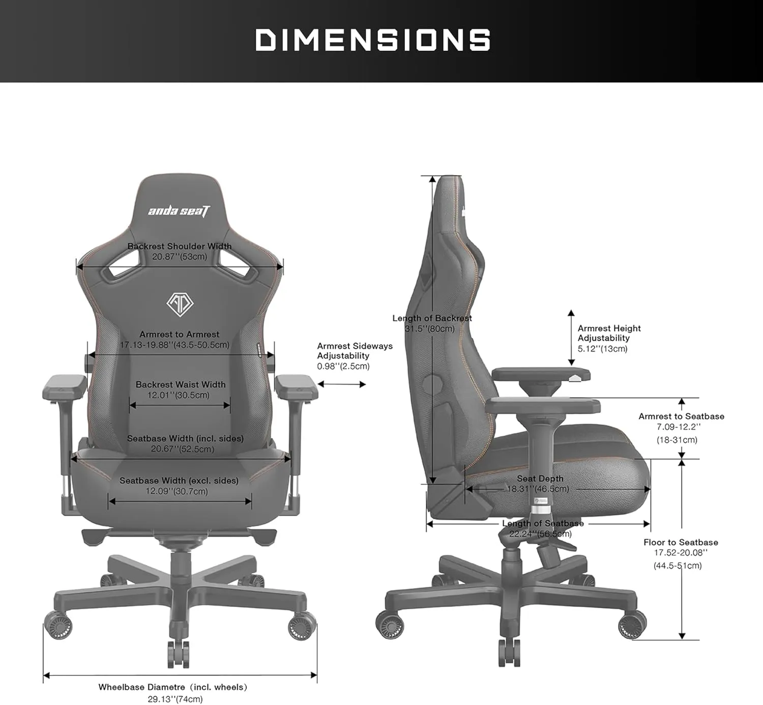 Anda Seat Kaiser 3 Large Gaming Chair for Adults - Ergonomic Gray Fabric Gaming Seat with Lumbar Support, Comfortable Office Chairs with Neck Support - Heavy Duty Wide Computer Seat