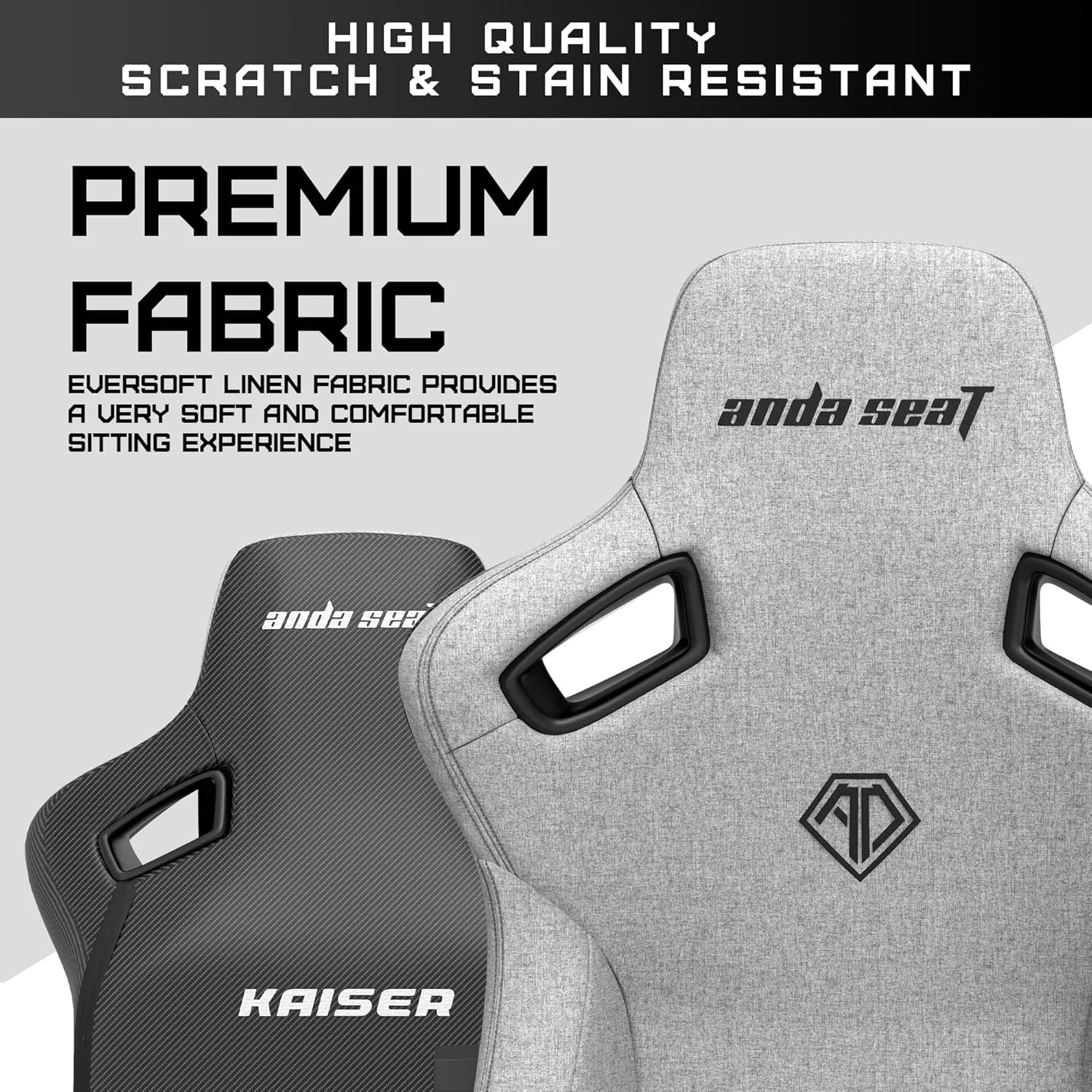 Anda Seat Kaiser 3 Large Gaming Chair for Adults - Ergonomic Gray Fabric Gaming Seat with Lumbar Support, Comfortable Office Chairs with Neck Support - Heavy Duty Wide Computer Seat
