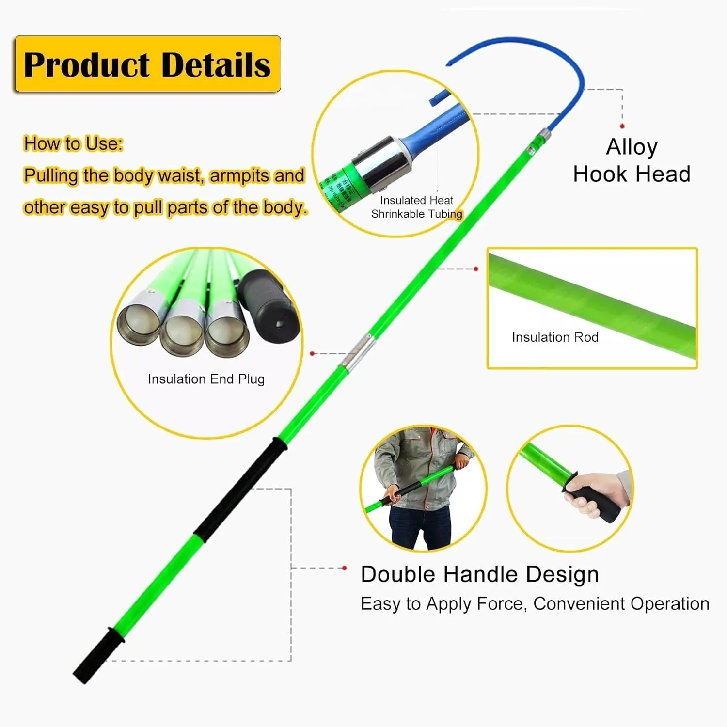 Anti Electric Shock Rescue Pole with 42cm C-hook, Electrical Safety High Voltage Rescue Tools 10kv 35kv 110kv 220kv for Fire Electrician/ Electric Vehicles/ Confined Spaces(Red,1.5m/4.9ft/59in-35kv)