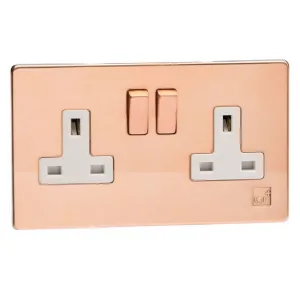 Antimicrobial Copper Screwless 2 Gang 13A Double Pole Decorative Switched Socket White Inserts