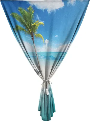 Anywhere Portable Blackout Curtain, Ocean Door Window Curtains, Idyllic Scenery Seashore Palm Tree Tropical Beach Print Bedroom Blackout Curtains,24W x40L Inches, for Kitchen Bathroom Living Room