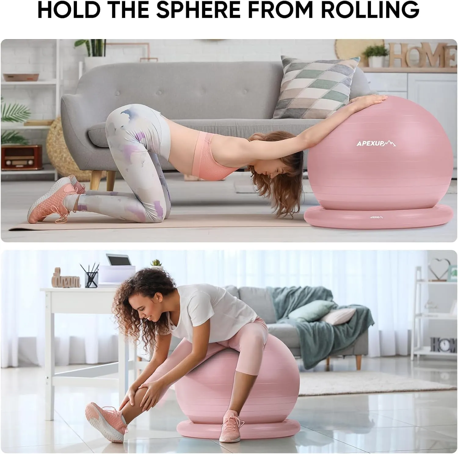 APEXUP Yoga Ball Chair, Exercise Ball Chair with Base for Office, Anti Slip Stability Ball Fitness Ball Seat, Home Gym Workout Ball, Balance Ball with Pump (Pink, XL)