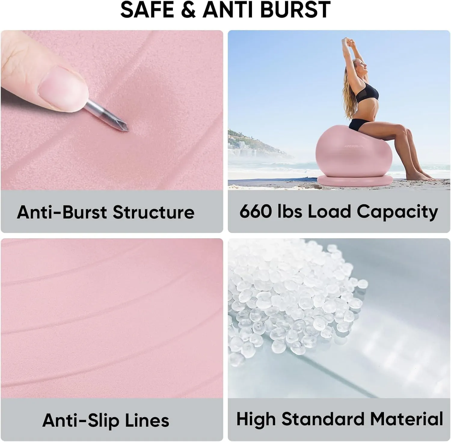 APEXUP Yoga Ball Chair, Exercise Ball Chair with Base for Office, Anti Slip Stability Ball Fitness Ball Seat, Home Gym Workout Ball, Balance Ball with Pump (Pink, XL)