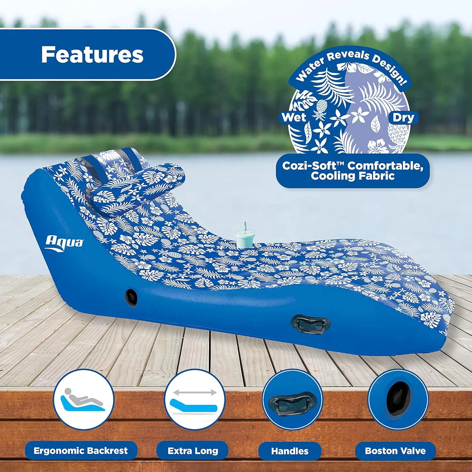 Aqua Ultra-Comfort Floating Pool Chair & Lake Raft with Pillow – Heavy Duty Pool Float, Lake Floating Chair