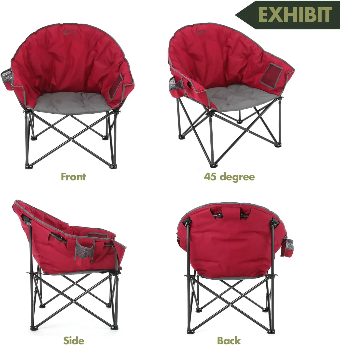 ARROWHEAD OUTDOOR Oversized Heavy-Duty Club Folding Camping Chair w/External Pocket, Cup Holder, Portable, Padded, Moon, Round, Saucer, Supports 330lbs, Carrying Bag, USA-Based Support