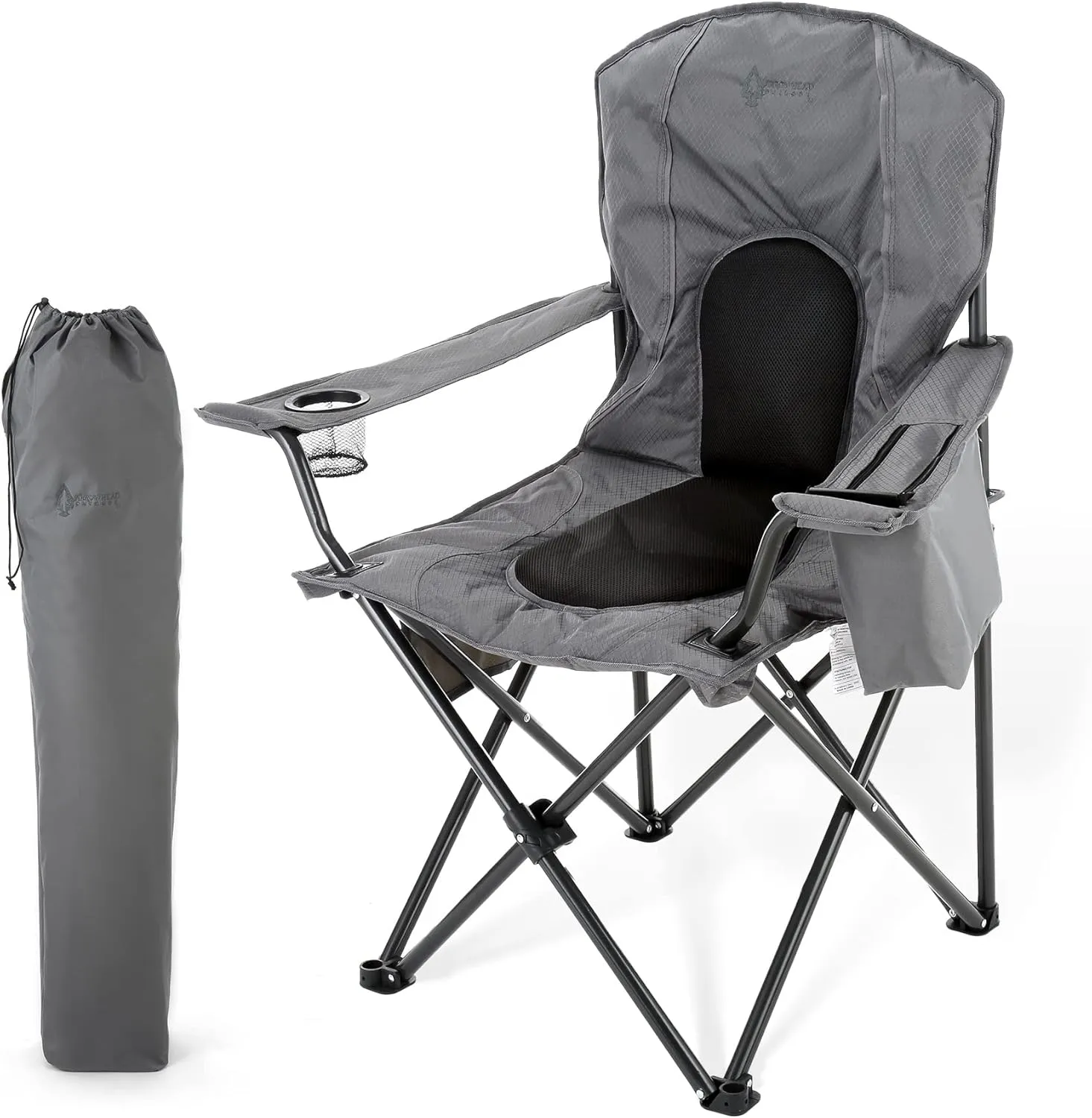 ARROWHEAD OUTDOOR Portable Folding Camping Quad Chair w/ 4-Can Cooler, Cup-Holder, Heavy-Duty Carrying Bag w/Easy Carry Shoulder Strap, Padded Armrests, Supports up to 330lbs, USA-Based Support