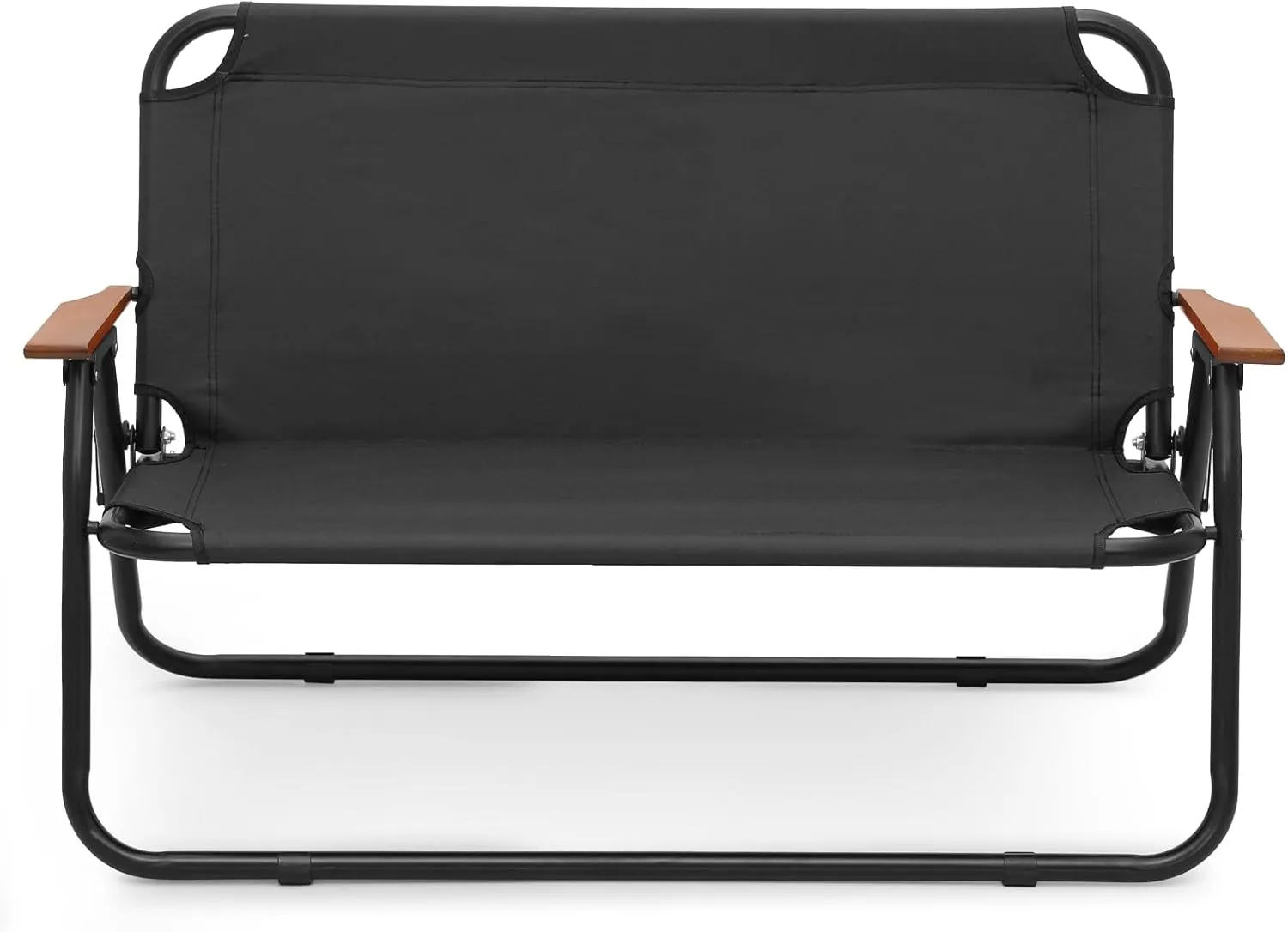 Athena Collection Loveseat Camping Chair for Adults 2-Person, Portable Foldable Double Camp Chair Heavy Duty Chair Folding Oversized Chair w/Wood Armrest for Outside Picnic, Support 330 LBS, Black