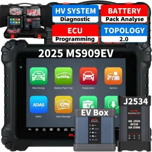 Autel MaxiSys MS909 EV, Same as Ultra EV Intelligent Scanner, Up of MS919 MS909 MS906, High-Voltage System Diagnostic & Battery Pack Analyse, Topology 2.0, ECU Programming, 40  Service, Active Test