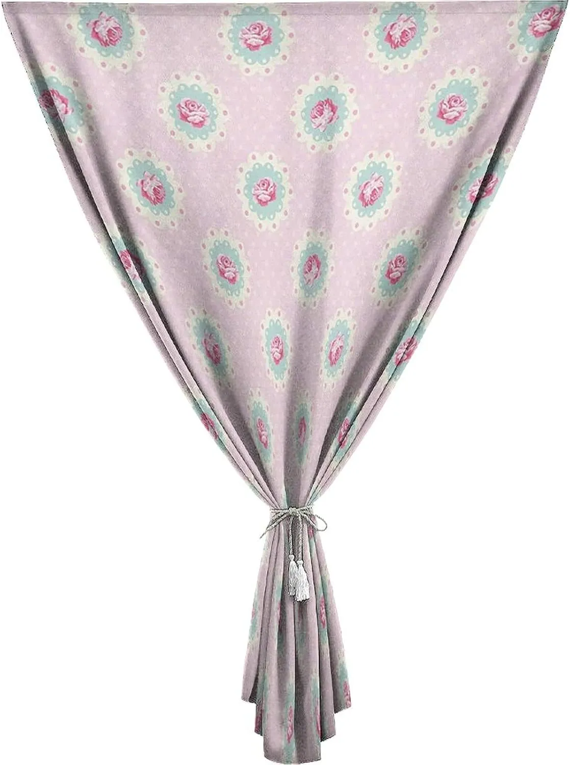 Autohesion Curtains, Shabby Chic Window Curtain Panel, Retro Polka Dotted Backdrop Floral Motifs Rose Print Thermal Lnsulated Room Darkening Small Drapes,24W x40L Inches, for Children Kids Bedroom