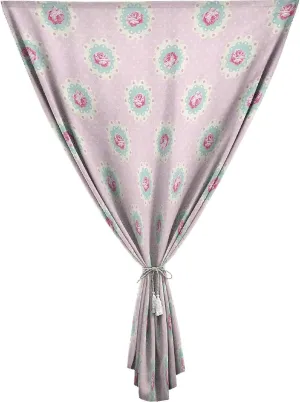 Autohesion Curtains, Shabby Chic Window Curtain Panel, Retro Polka Dotted Backdrop Floral Motifs Rose Print Thermal Lnsulated Room Darkening Small Drapes,24W x40L Inches, for Children Kids Bedroom