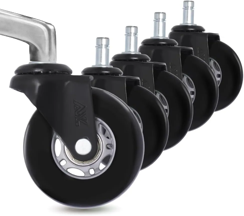 AXL 2.8” Heavy Duty Office Chair Caster Wheels Replacement, Universal Fit PU Rollers for Hardwood & Carpet, Scratch-Free & Noiseless (Set of 5) (Grey/Black, 2.8 inch Black Bracket)