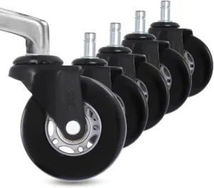AXL 2.8” Heavy Duty Office Chair Caster Wheels Replacement, Universal Fit PU Rollers for Hardwood & Carpet, Scratch-Free & Noiseless (Set of 5) (Grey/Black, 2.8 inch Black Bracket)