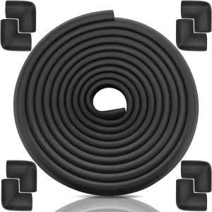 Baby Proofing Edge Corner Protector, 20.5 ft (18.1ft Edge   8 Corners) Baby Proof Corner Guards,Thick Table Bumper Guard, 3M Pre-Taped Corners, Soft Rubber Foam Guard Heavy-Duty Black