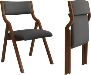 Ball & Cast Folding Dining Chairs Set of 2,Portable Kitchen Chairs with Padded Cushions,Ergonomical Design,Foldable Wood Dining Chairs for Dining Room,Restaurant,Kitchen,Office,Indoor,Dark Grey Walnut