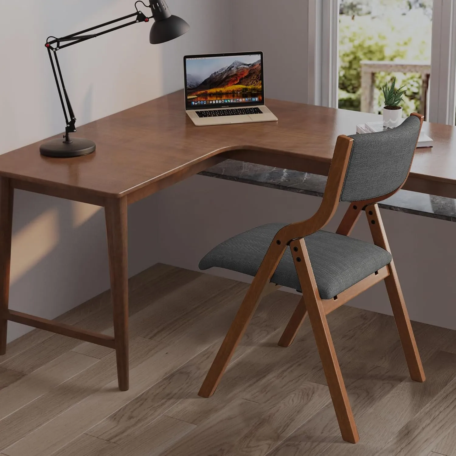 Ball & Cast Folding Dining Chairs Set of 2,Portable Kitchen Chairs with Padded Cushions,Ergonomical Design,Foldable Wood Dining Chairs for Dining Room,Restaurant,Kitchen,Office,Indoor,Dark Grey Walnut