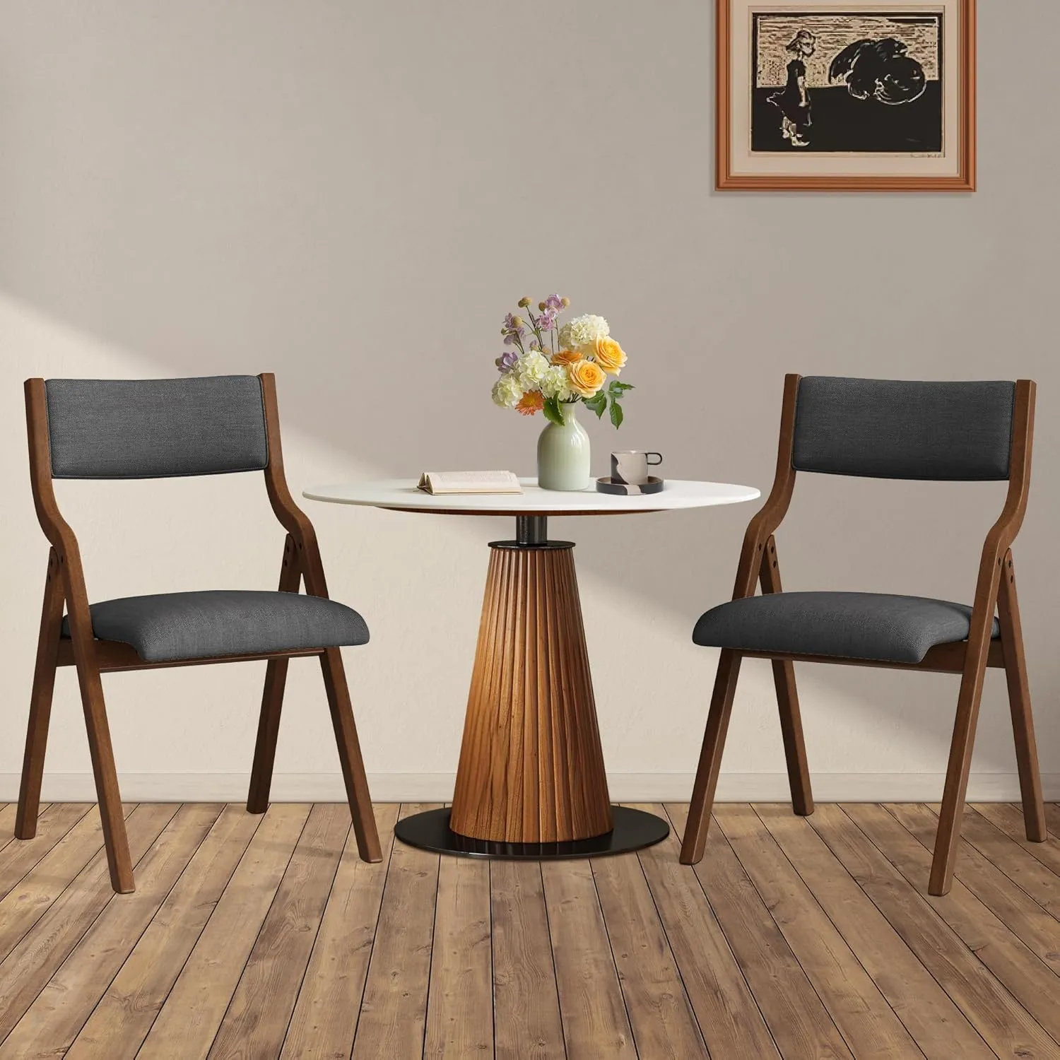 Ball & Cast Folding Dining Chairs Set of 2,Portable Kitchen Chairs with Padded Cushions,Ergonomical Design,Foldable Wood Dining Chairs for Dining Room,Restaurant,Kitchen,Office,Indoor,Dark Grey Walnut