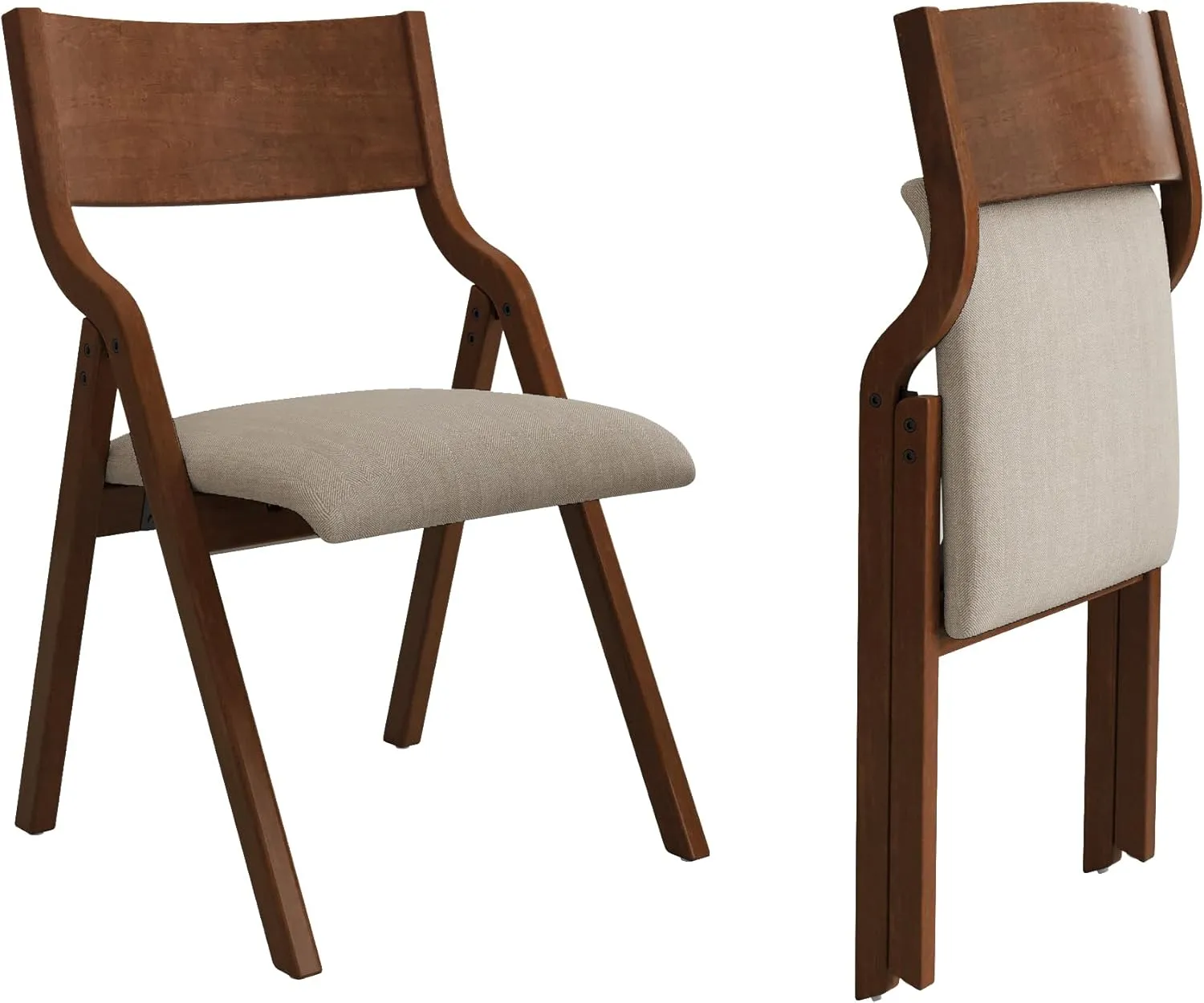 Ball & Cast Folding Dining Chairs Set of 2,Portable Kitchen Chairs with Padded Cushions,Ergonomical Design,Foldable Wood Dining Chairs for Dining Room,Restaurant,Kitchen,Office,Indoor,Taupe Walnut