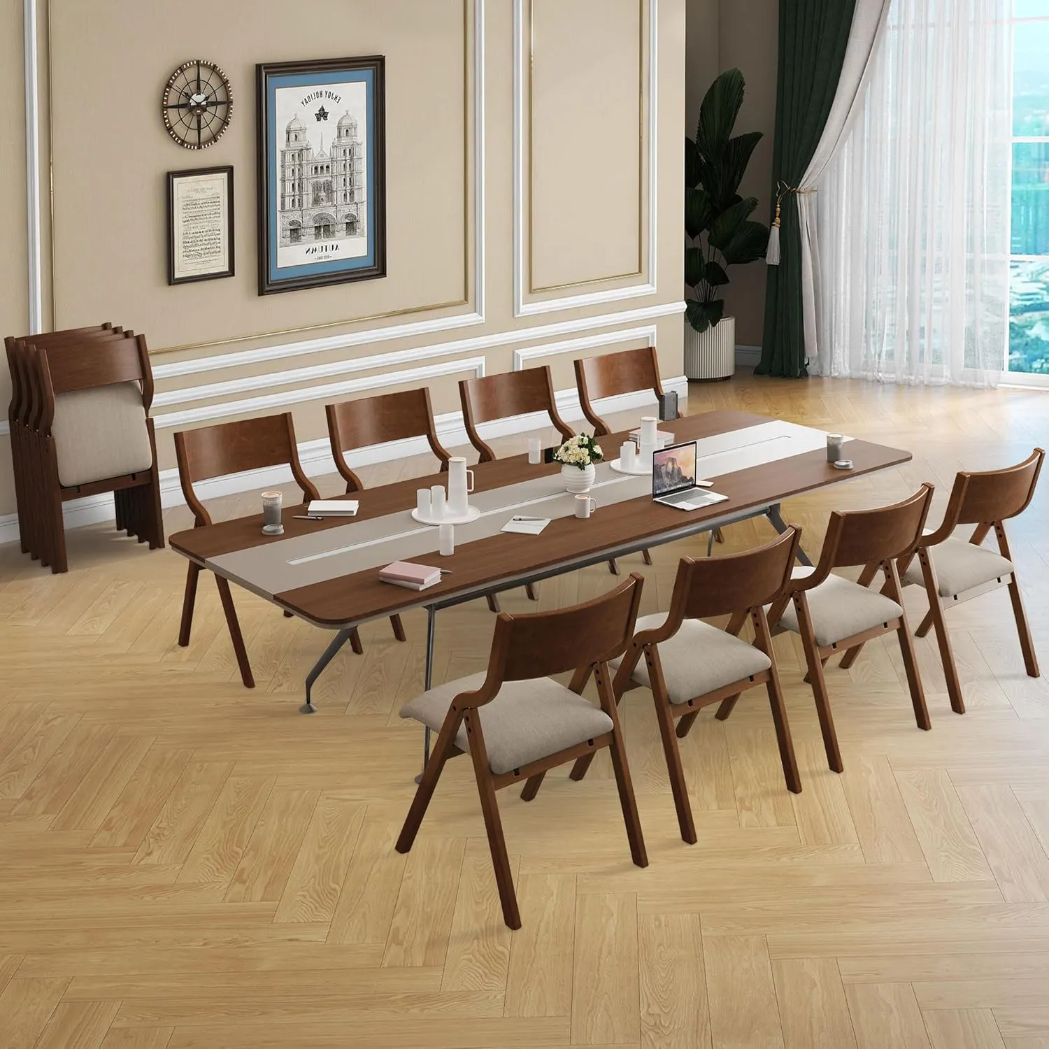 Ball & Cast Folding Dining Chairs Set of 2,Portable Kitchen Chairs with Padded Cushions,Ergonomical Design,Foldable Wood Dining Chairs for Dining Room,Restaurant,Kitchen,Office,Indoor,Taupe Walnut