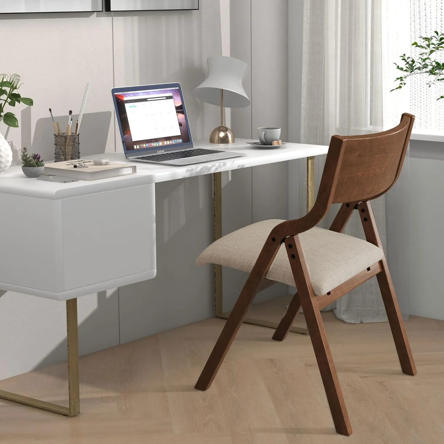 Ball & Cast Folding Dining Chairs Set of 2,Portable Kitchen Chairs with Padded Cushions,Ergonomical Design,Foldable Wood Dining Chairs for Dining Room,Restaurant,Kitchen,Office,Indoor,Taupe Walnut