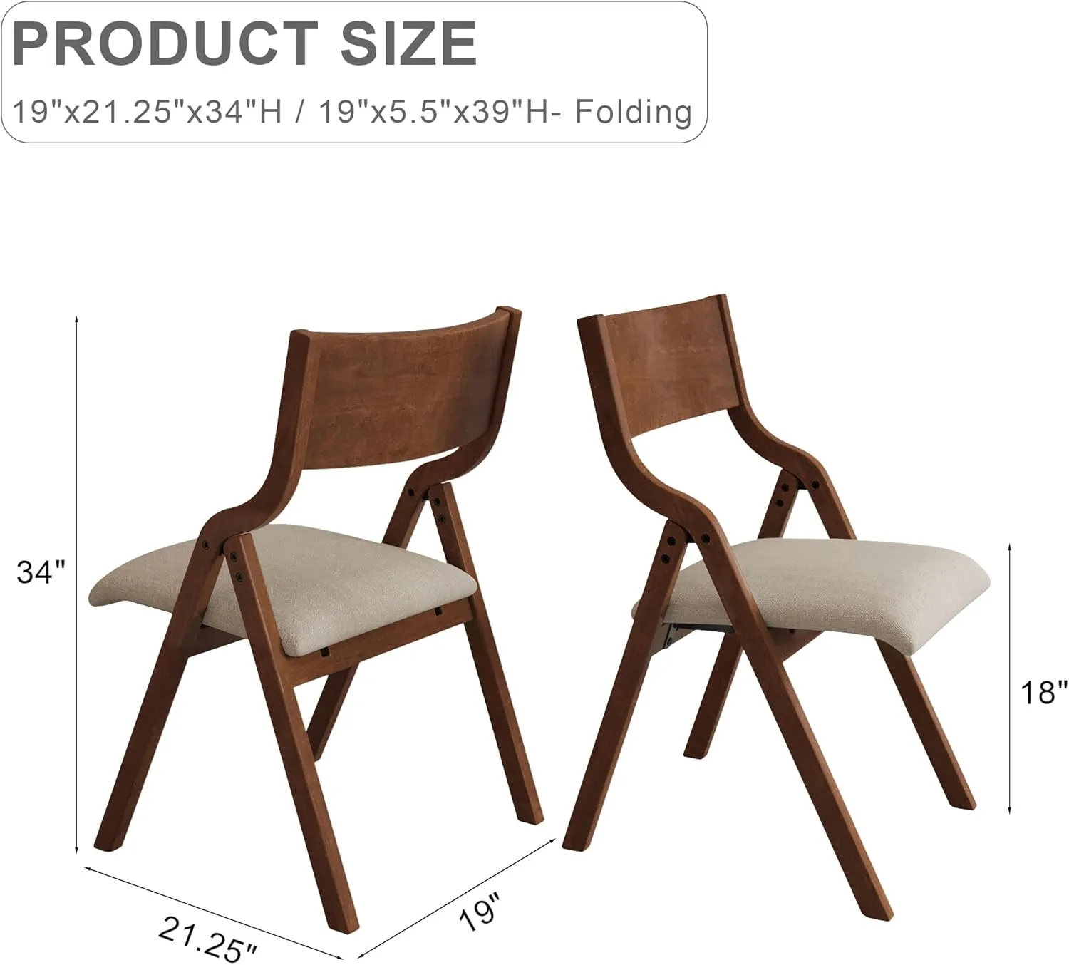 Ball & Cast Folding Dining Chairs Set of 2,Portable Kitchen Chairs with Padded Cushions,Ergonomical Design,Foldable Wood Dining Chairs for Dining Room,Restaurant,Kitchen,Office,Indoor,Taupe Walnut