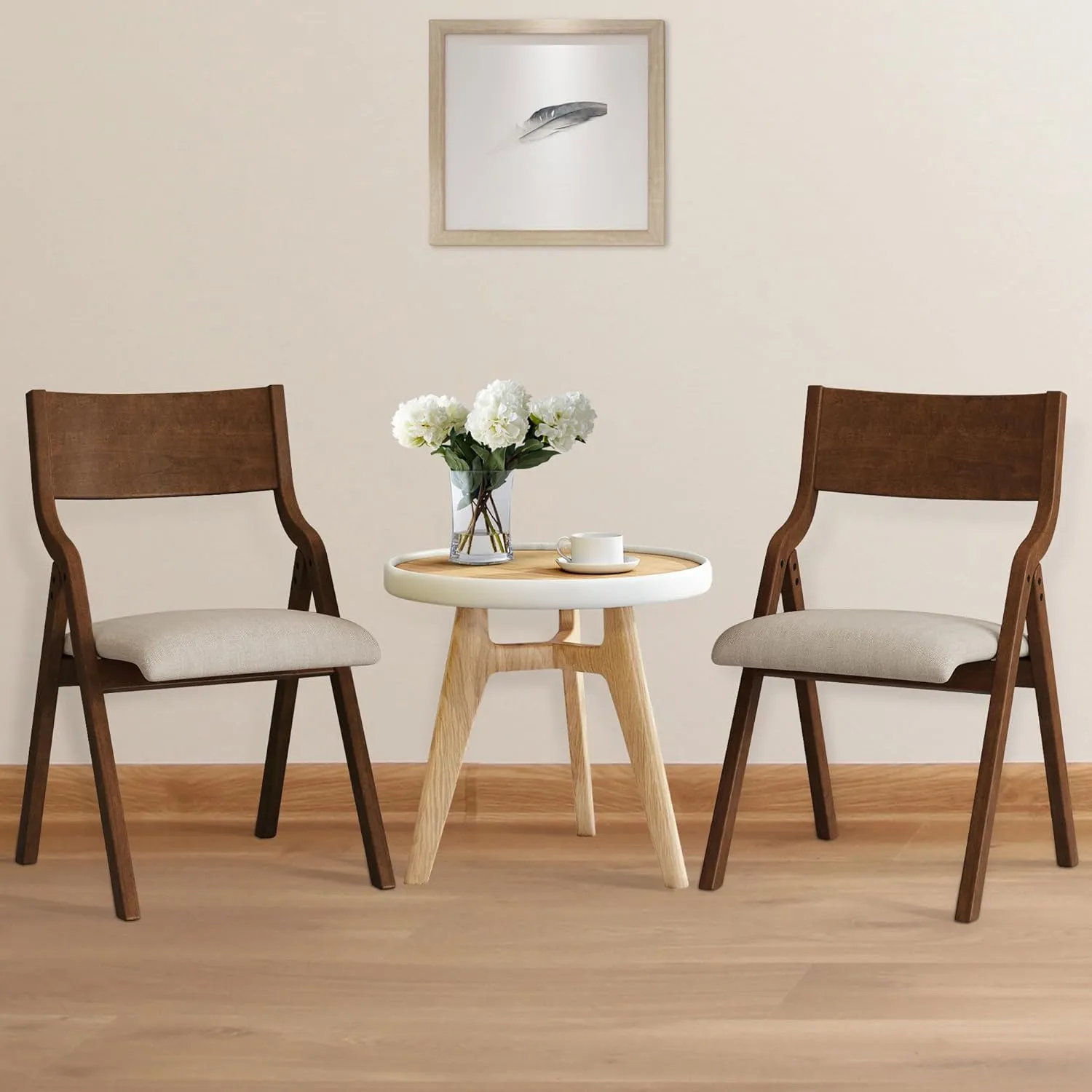 Ball & Cast Folding Dining Chairs Set of 2,Portable Kitchen Chairs with Padded Cushions,Ergonomical Design,Foldable Wood Dining Chairs for Dining Room,Restaurant,Kitchen,Office,Indoor,Taupe Walnut