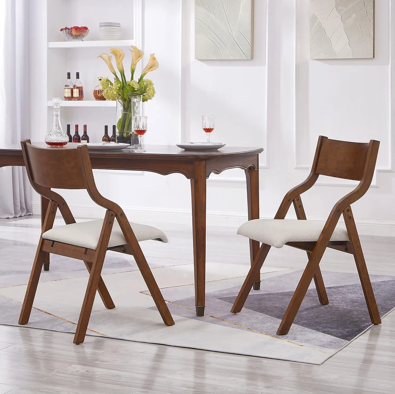 Ball & Cast Upholstered Folding Chairs Set of 2, Kitchen Dining-Chair w/Solid Wood Frame, Portable Activity Neeting Chair,No Assembly Needed, Easy Carry and Storage,Walnut Taupe