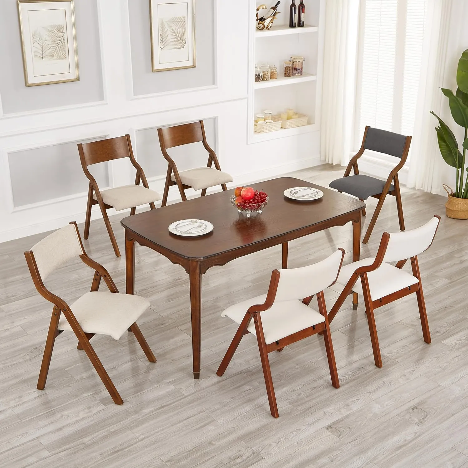 Ball & Cast Upholstered Folding Chairs Set of 2, Kitchen Dining-Chair w/Solid Wood Frame, Portable Activity Neeting Chair,No Assembly Needed, Easy Carry and Storage,Walnut Taupe