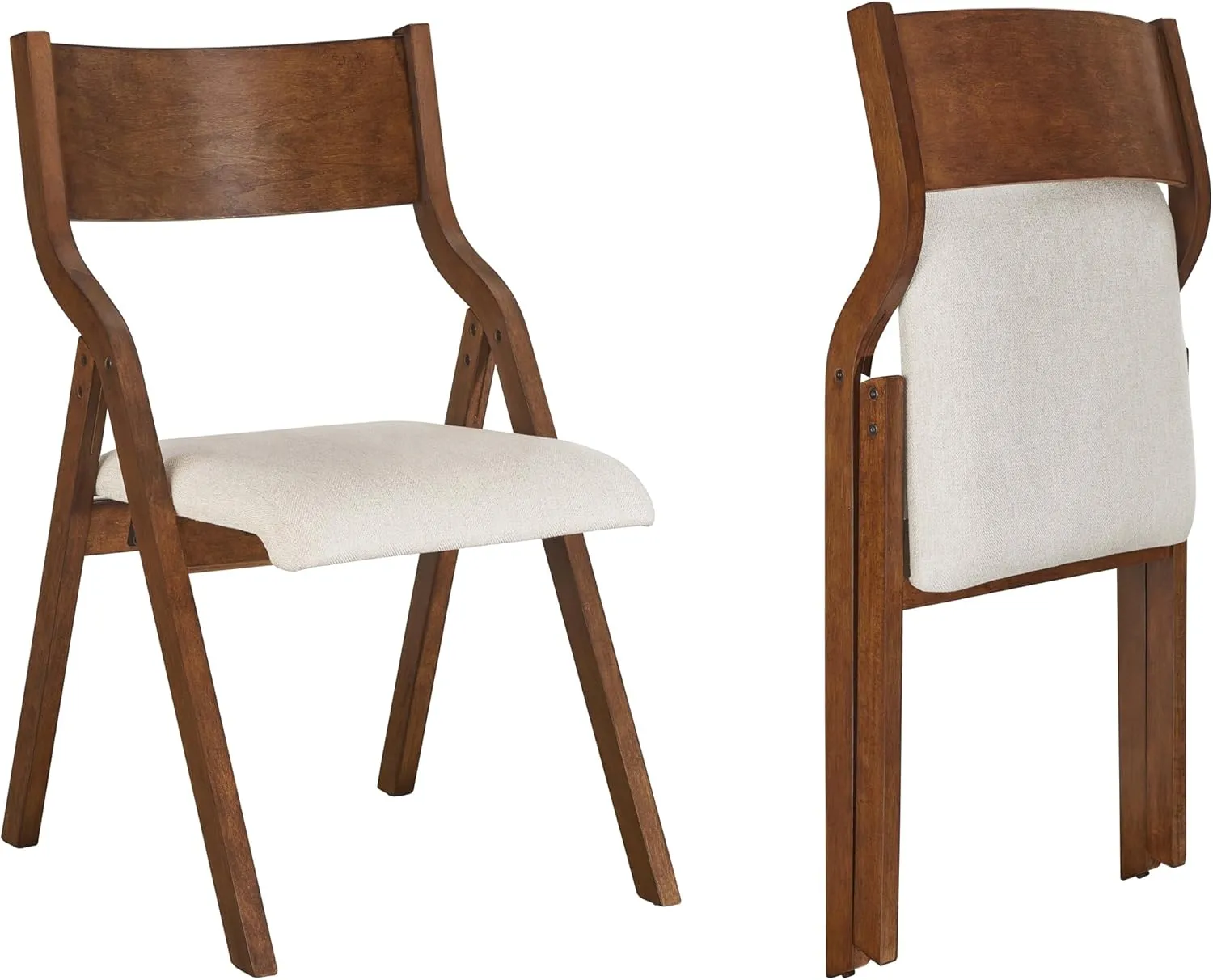 Ball & Cast Upholstered Folding Chairs Set of 2, Kitchen Dining-Chair w/Solid Wood Frame, Portable Activity Neeting Chair,No Assembly Needed, Easy Carry and Storage,Walnut Taupe