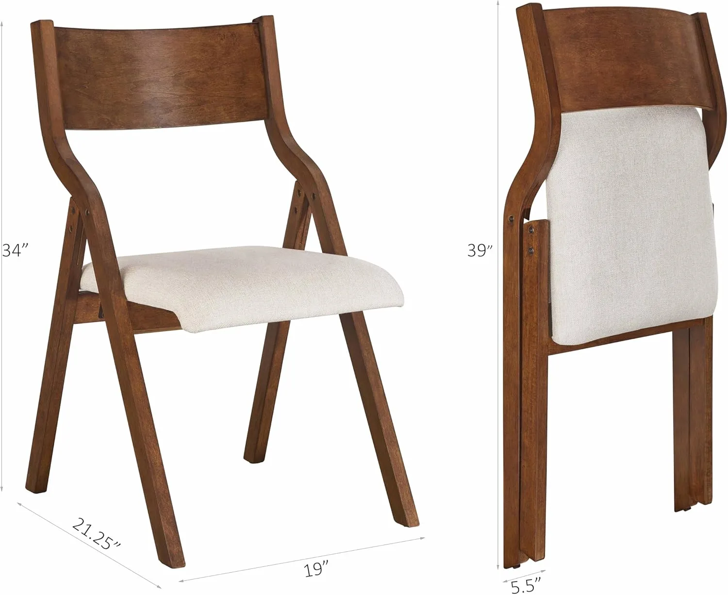 Ball & Cast Upholstered Folding Chairs Set of 2, Kitchen Dining-Chair w/Solid Wood Frame, Portable Activity Neeting Chair,No Assembly Needed, Easy Carry and Storage,Walnut Taupe