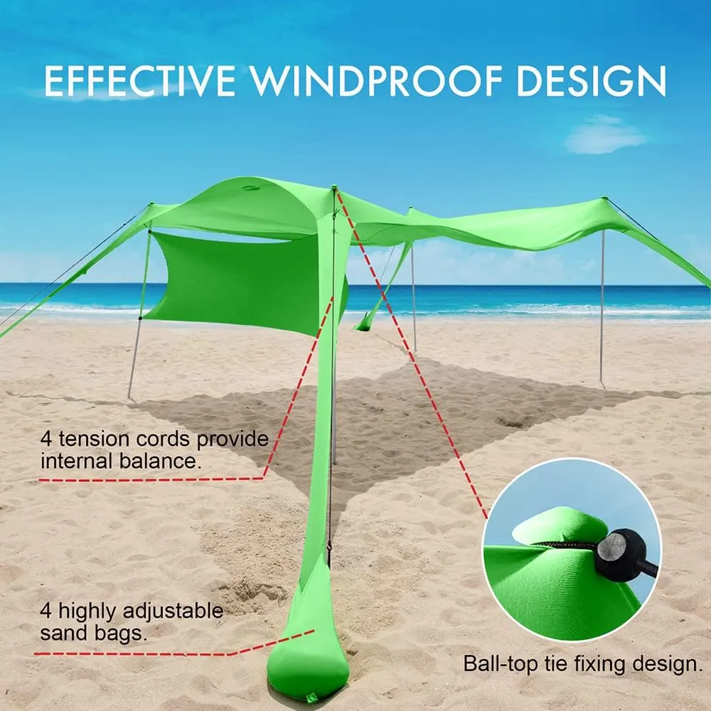 Beach Canopy Tent Shade with Sidewalls 10x10FT, 6.6FT Tall, UPF50  Sun Shelter, Windproof & Water Resistant, Includes Guylines Sand Shovel Stability Poles, Easy Up for Beach Outdoor Camping Backyard