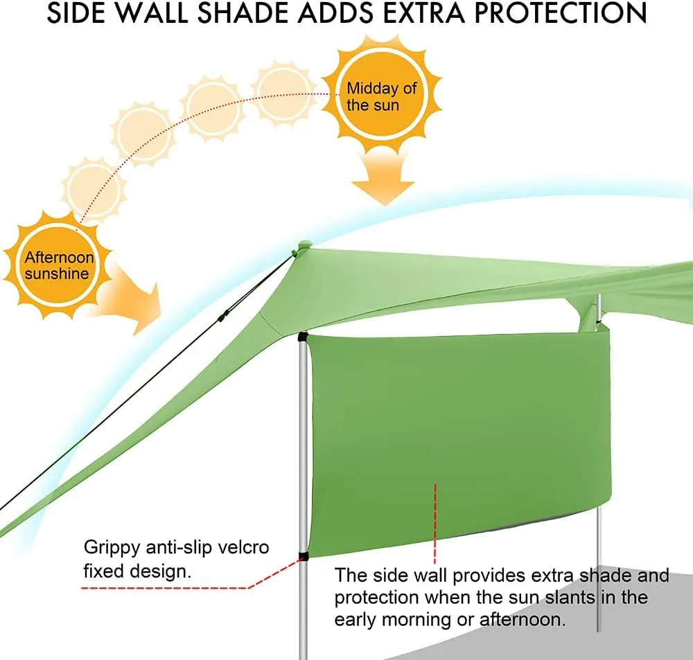 Beach Canopy Tent Shade with Sidewalls 10x10FT, 6.6FT Tall, UPF50  Sun Shelter, Windproof & Water Resistant, Includes Guylines Sand Shovel Stability Poles, Easy Up for Beach Outdoor Camping Backyard