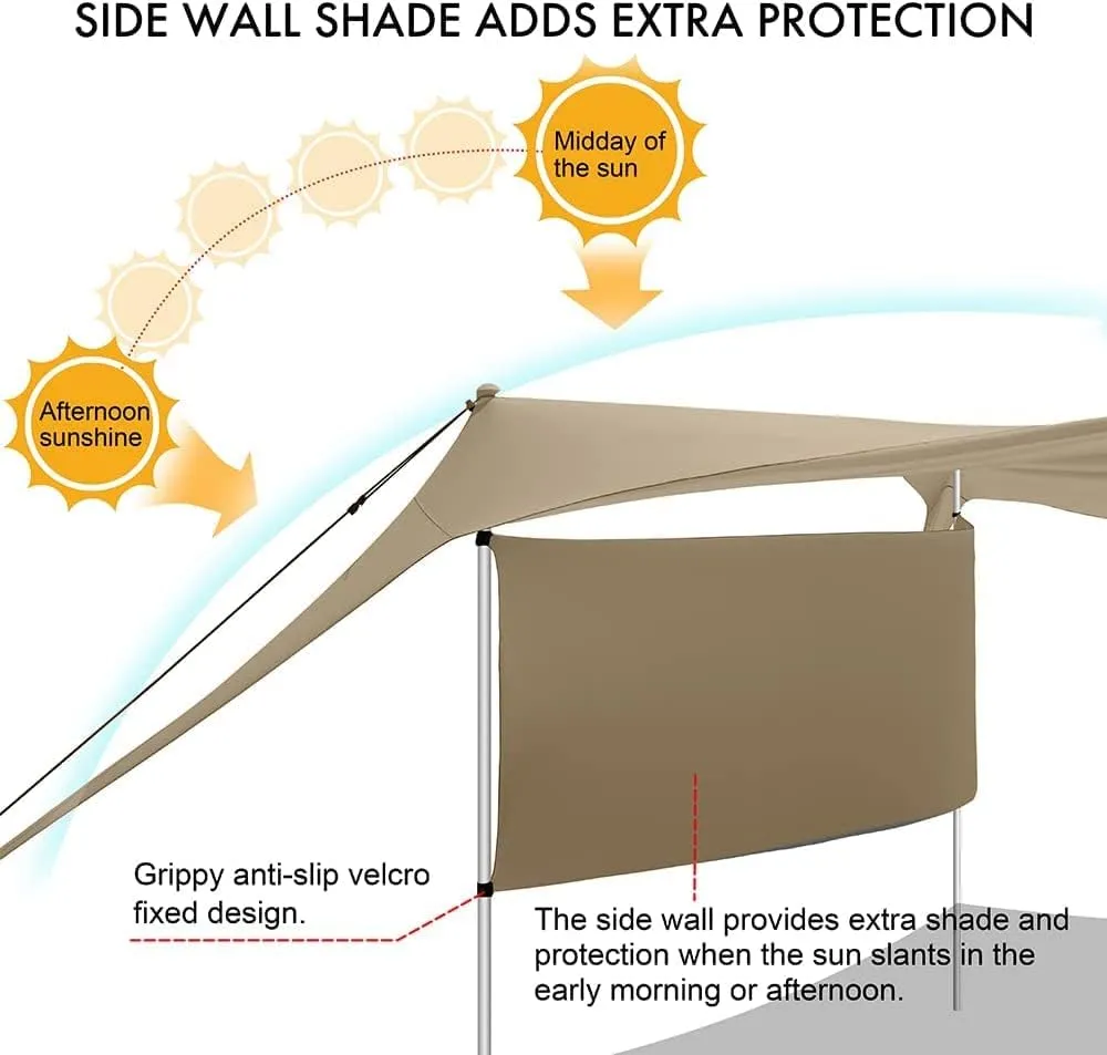 Beach Canopy Tent Shade with Sidewalls 10x10FT, 6.6FT Tall, UPF50  Sun Shelter, Windproof & Water Resistant, Includes Guylines Sand Shovel Stability Poles, Easy Up for Beach Outdoor Camping Backyard