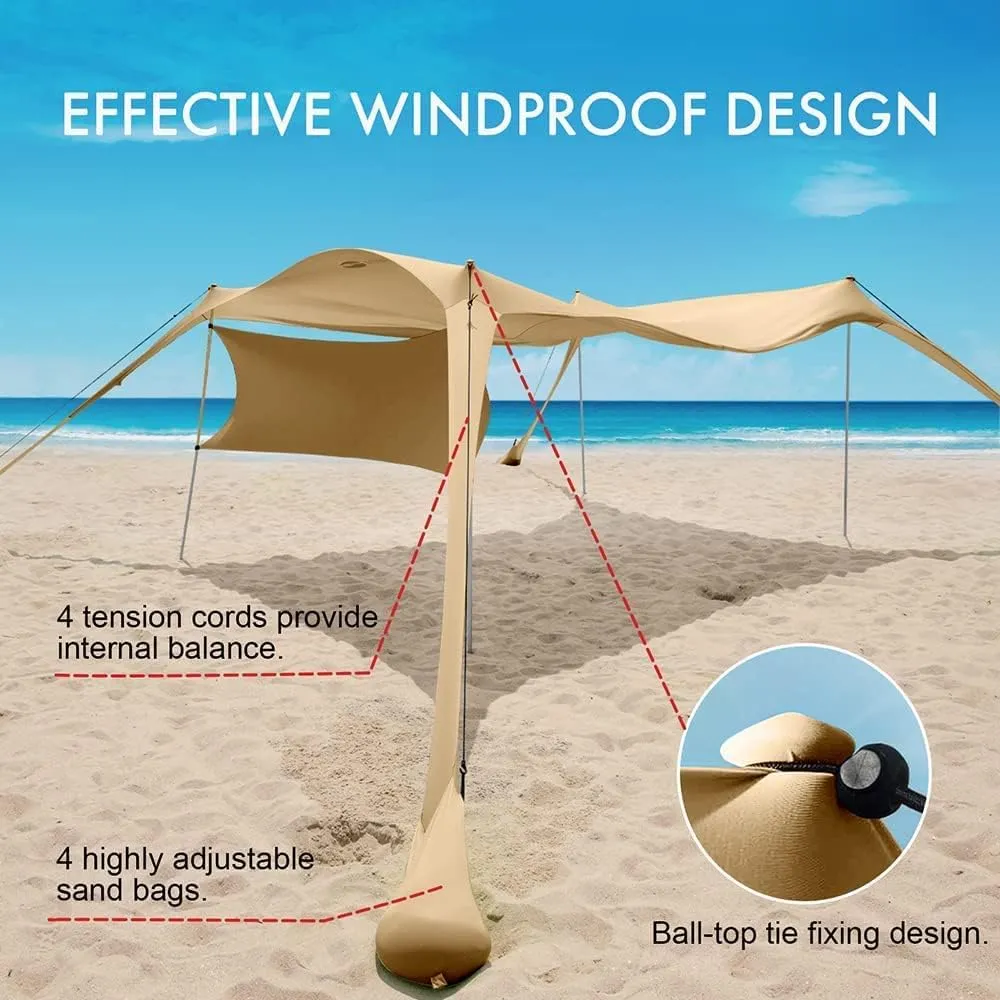 Beach Canopy Tent Shade with Sidewalls 10x10FT, 6.6FT Tall, UPF50  Sun Shelter, Windproof & Water Resistant, Includes Guylines Sand Shovel Stability Poles, Easy Up for Beach Outdoor Camping Backyard