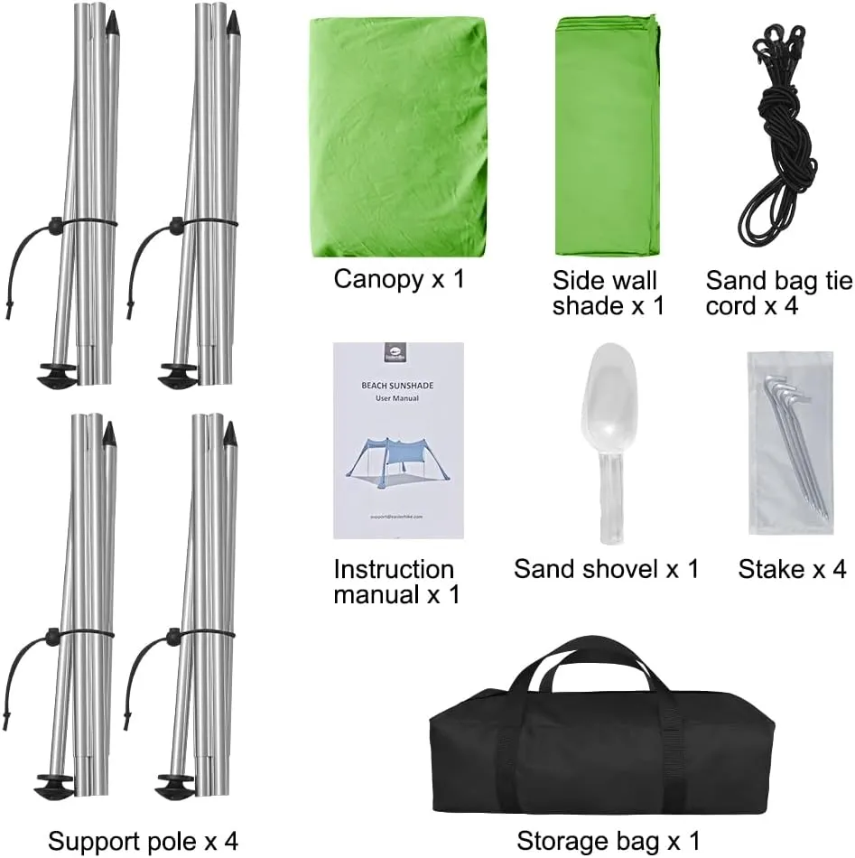 Beach Canopy Tent Shade with Sidewalls 10x10FT, 6.6FT Tall, UPF50  Sun Shelter, Windproof & Water Resistant, Includes Guylines Sand Shovel Stability Poles, Easy Up for Beach Outdoor Camping Backyard