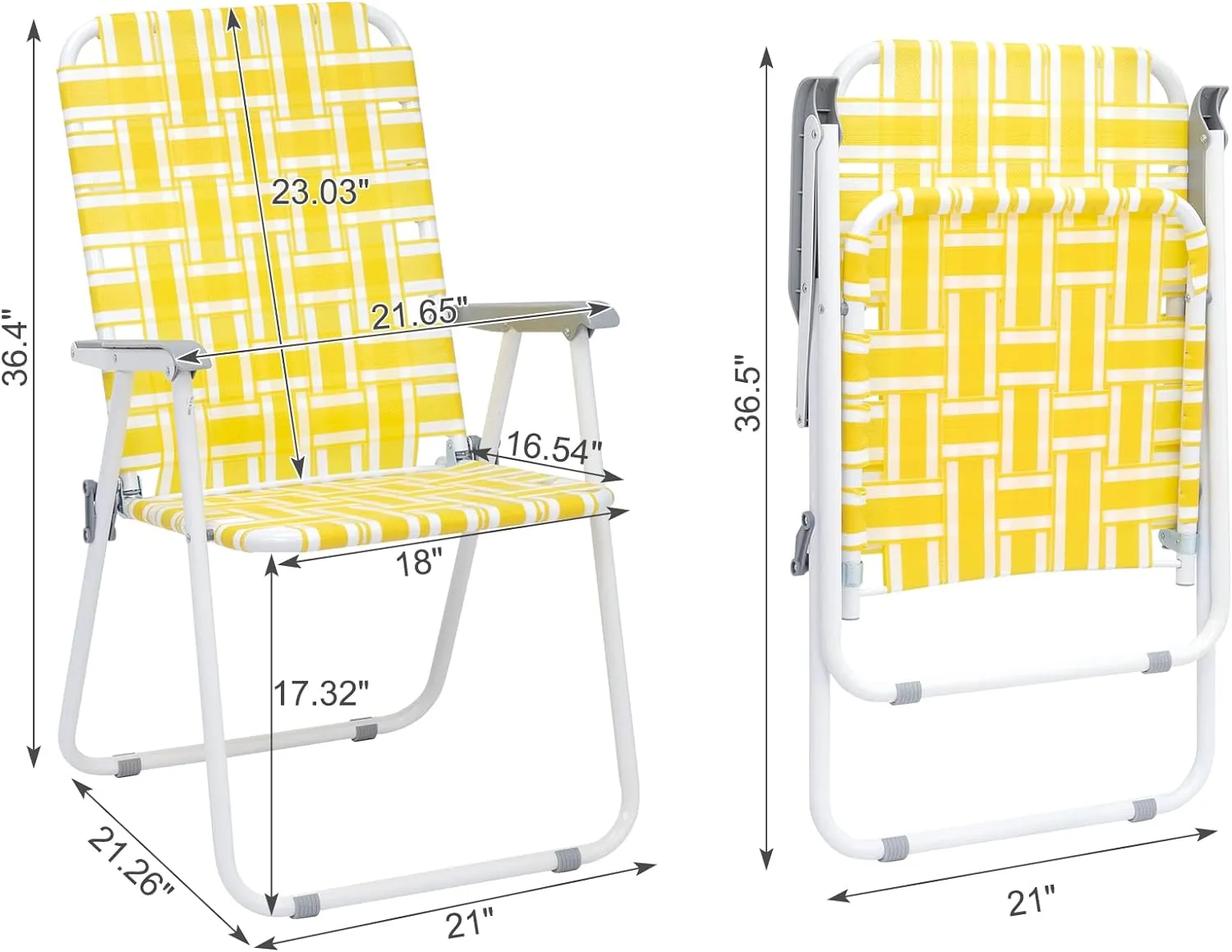 Beach Chair 2-Pack Camping Chair, Sunbathing Chairs High Back Outdoor Lawn Concert Beach Folding Chair with Hard Arms for Adults Camping Festival Sand (Yellow-2 Pcs)