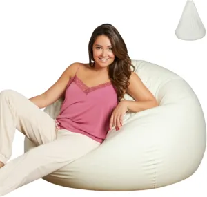 Bean Bag Cover with Liner Only Removable 3ft (No Filler) Ultra Soft Velvety Luxurious Stretch Microfiber Suede Bean Bag Chair Cover for Adults Indoor Pear Style Large - Cream White