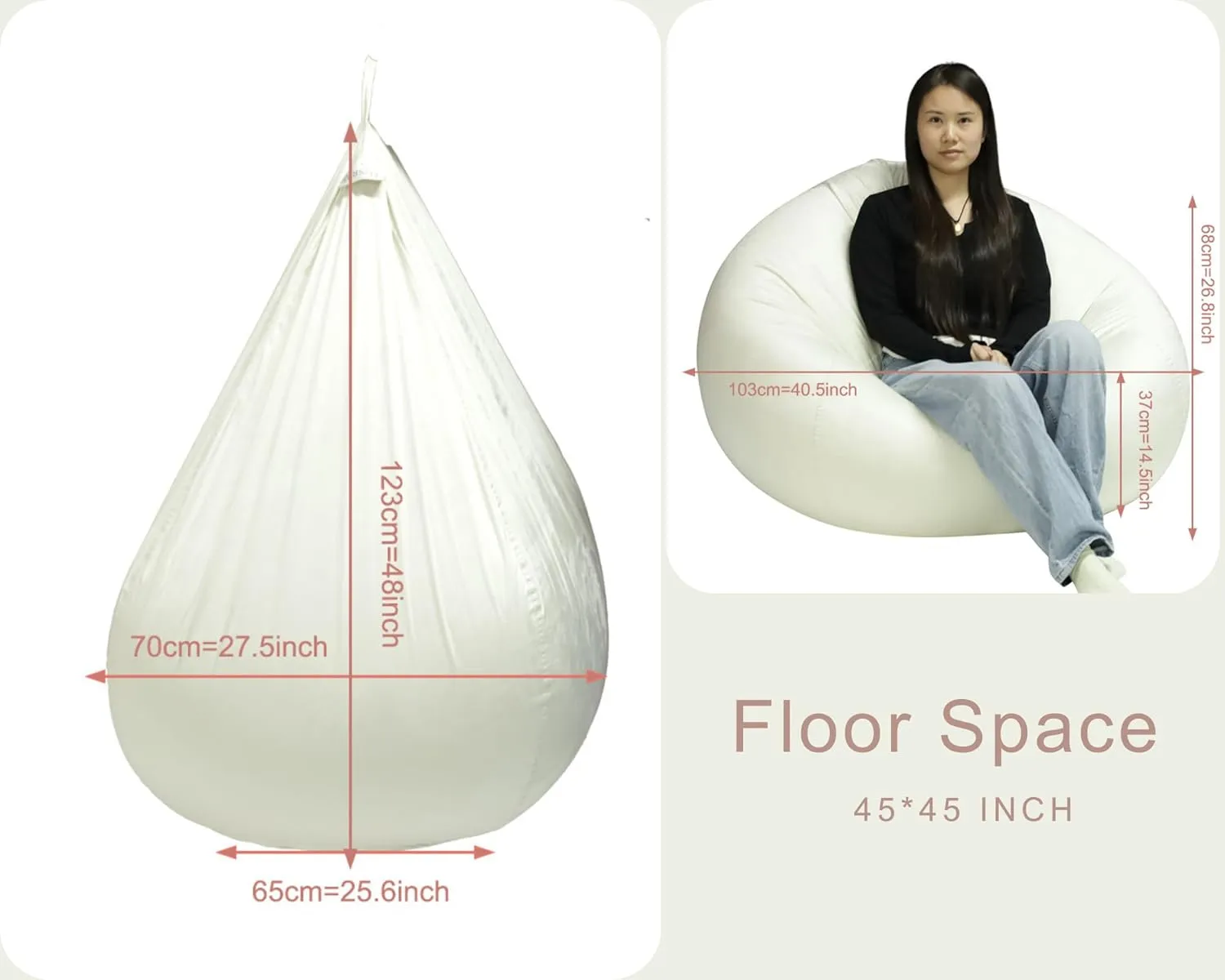 Bean Bag Cover with Liner Only Removable 3ft (No Filler) Ultra Soft Velvety Luxurious Stretch Microfiber Suede Bean Bag Chair Cover for Adults Indoor Pear Style Large - Cream White