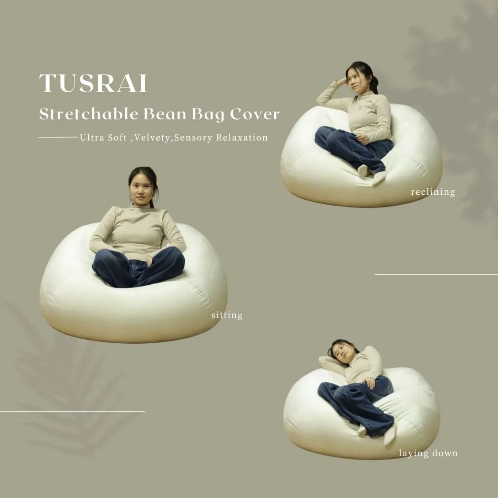 Bean Bag Cover with Liner Only Removable 3ft (No Filler) Ultra Soft Velvety Luxurious Stretch Microfiber Suede Bean Bag Chair Cover for Adults Indoor Pear Style Large - Cream White