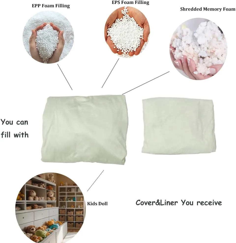 Bean Bag Cover with Liner Only Removable 3ft (No Filler) Ultra Soft Velvety Luxurious Stretch Microfiber Suede Bean Bag Chair Cover for Adults Indoor Pear Style Large - Cream White
