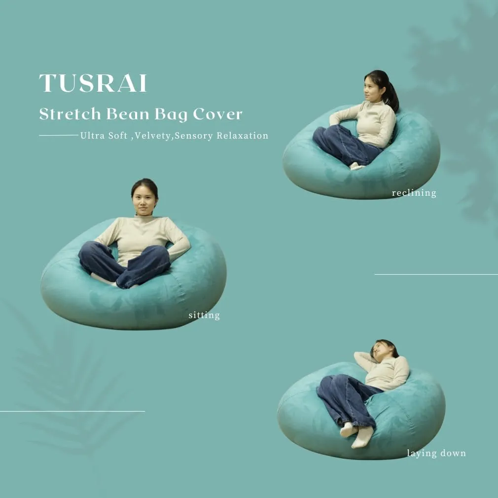 Bean Bag Cover with Liner Only Ultra Soft Stretch Velvety Microsuede Bean Bag Chair Cover for Adult Pear Style Removable Large Luxurious 3ft -Teal