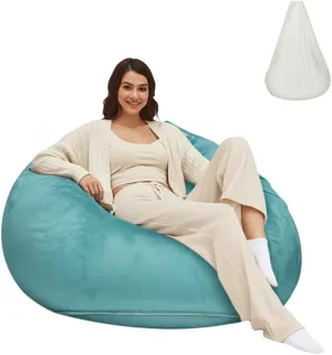 Bean Bag Cover with Liner Only Ultra Soft Stretch Velvety Microsuede Bean Bag Chair Cover for Adult Pear Style Removable Large Luxurious 3ft -Teal