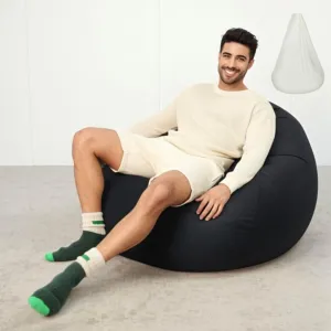 Bean Bag Cover with Liner Only Ultra Soft Stretchy Velvety Microsuede Bean Bag Chair Cover for Adult Pear Style Removable Large Luxurious 3ft - Black Grey