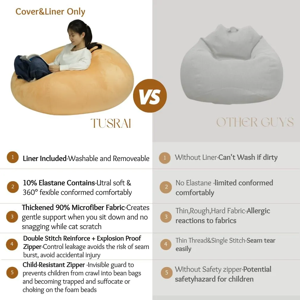 Bean Bag Cover with Liner Only Ultra Soft Stretchy Velvety Microsuede Bean Bag Chair Cover for Adult Pear Style Removable Large Luxurious 3ft - Black Grey
