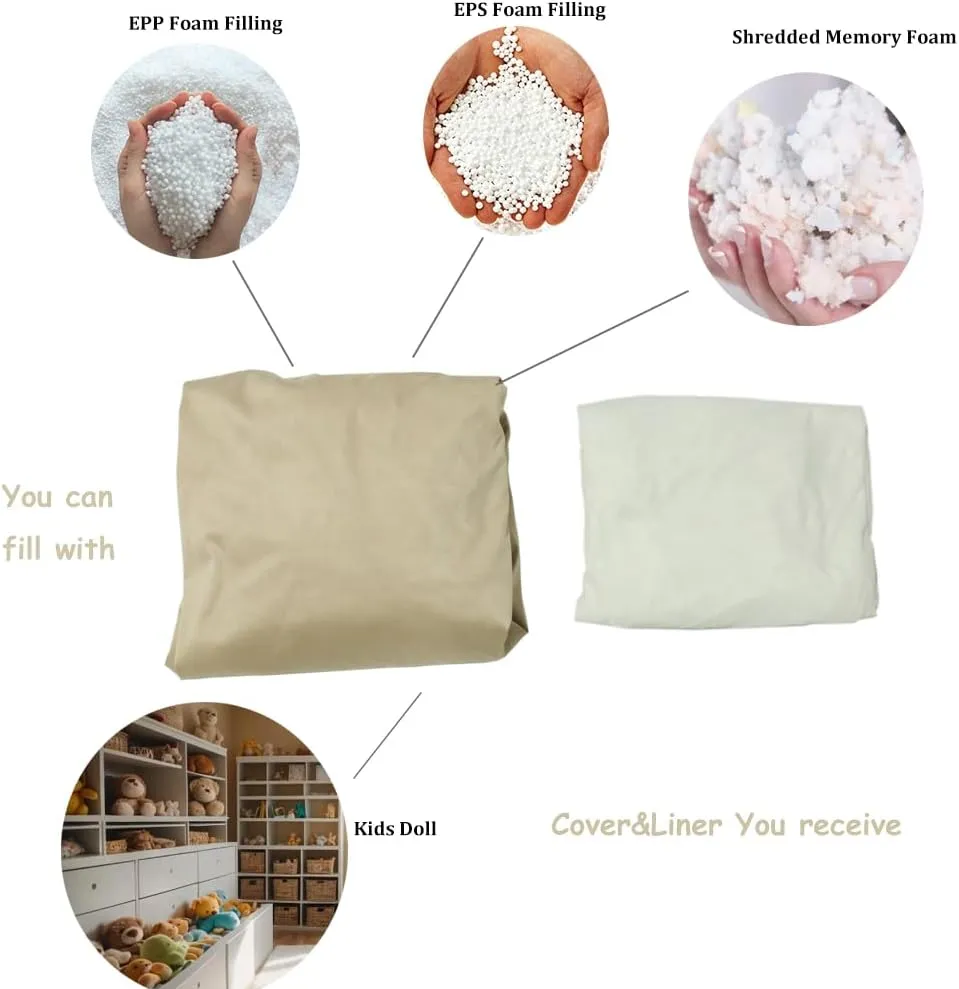 Beanbag Chair Cover with Liner Only Removable 3ft (No Filler) Luxurious Microfiber Suede Beanbag Cover for Adults Indoor Pear Style Large - Light Brown