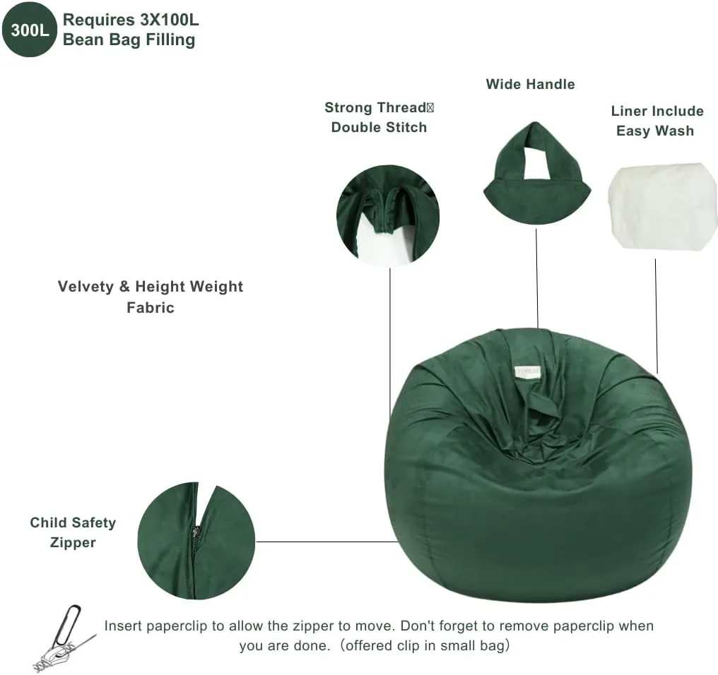 Beanbag Chair Cover with Liner Only Removable 3ft (No Filler) Luxurious Microfiber Suede Beanbag Cover for Adults Indoor Pear Style Large - Light Brown